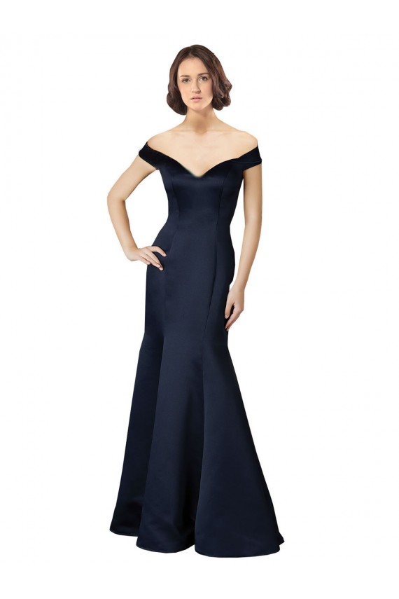 Cheap Fit and Flare Satin Prom Dress with Off the Shoulder Neckline UK