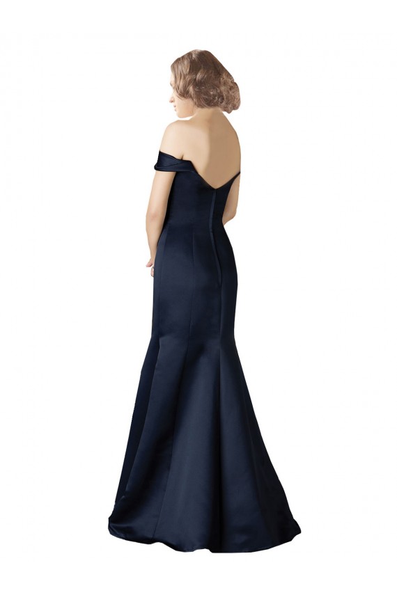 Cheap Fit and Flare Satin Prom Dress with Off the Shoulder Neckline UK