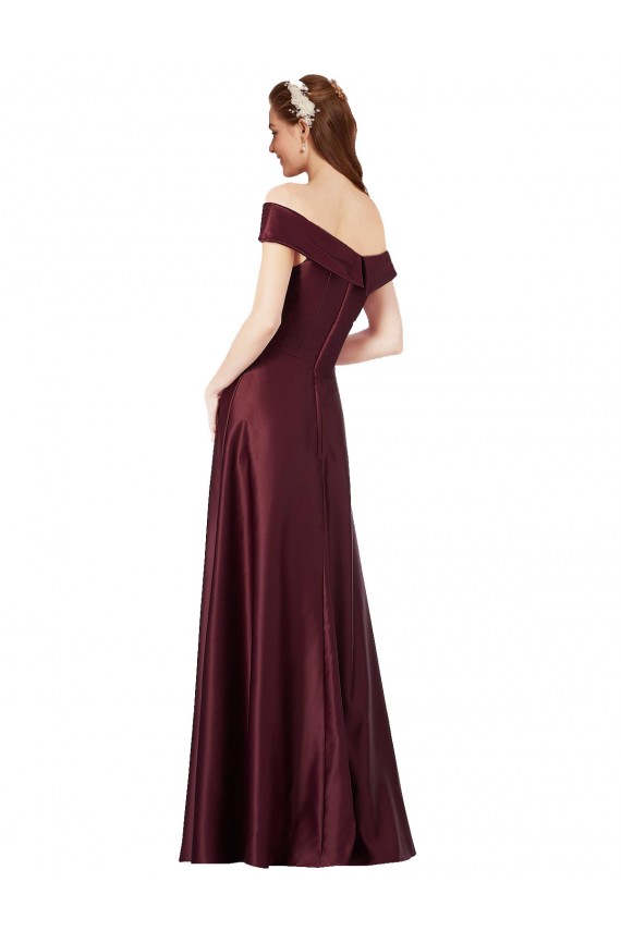 Cheap Long Off the Shoulder Satin Prom Dress with Thigh-high Slit UK