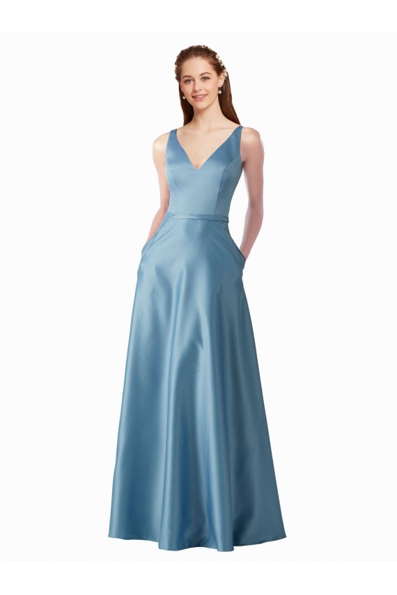 Cheap Classic Satin V-Neck A-Line Prom Dress with Pockets UK