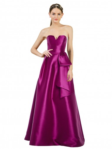 Cheap Sleeveless V-Neck Long Satin Prom Dress with Bow Waist UK