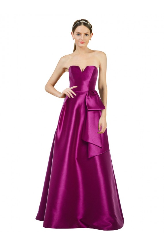 Cheap Sleeveless V-Neck Long Satin Prom Dress with Bow Waist UK