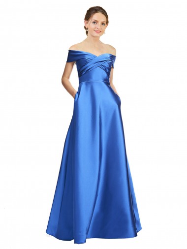 Cheap Sleeveless Off the Shoulder Ball Gown Satin Prom Dress UK