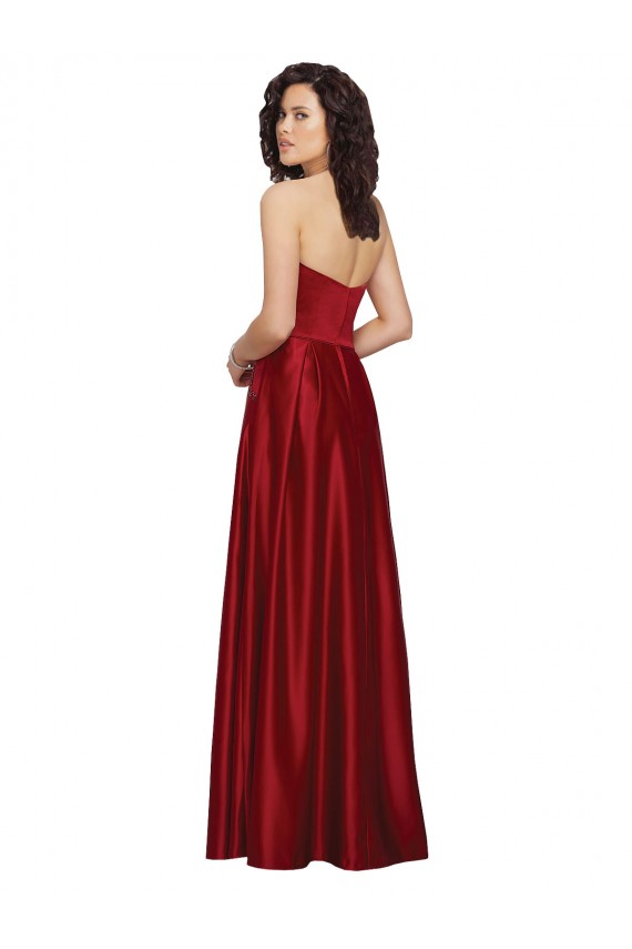 Cheap Strapless Satin Prom Dress with Beaded Pocket and Soft Pleating UK