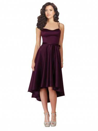 Cheap Elegant High Low Satin Prom Dress with Criss Cross Back UK