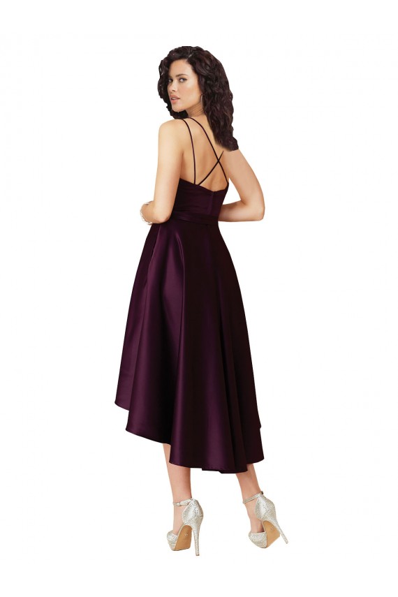 Cheap Elegant High Low Satin Prom Dress with Criss Cross Back UK