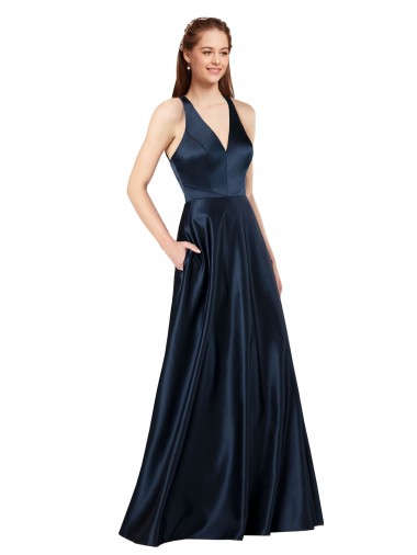 Cheap Long Satin Prom Dress with Halter Neckline UK