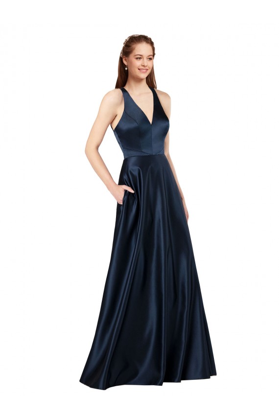 Cheap Long Satin Prom Dress with Halter Neckline UK