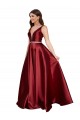 Cheap Sleeveless Deep V-Neck A-Line Satin Prom Dress with Pockets UK