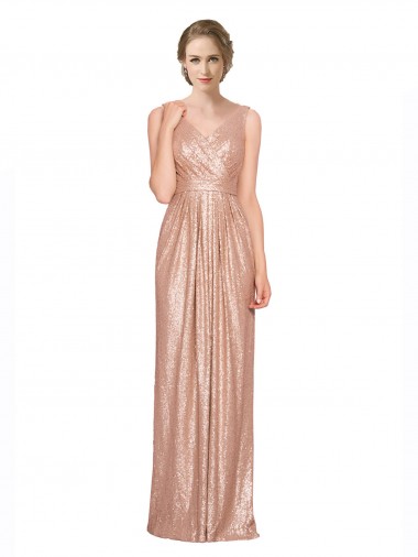 Cheap Draped V-Neck Striking Sheath Floor Length Sequin Prom Dress UK