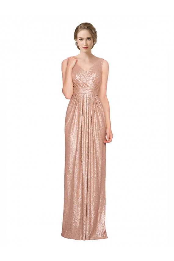 Cheap Draped V-Neck Striking Sheath Floor Length Sequin Prom Dress UK