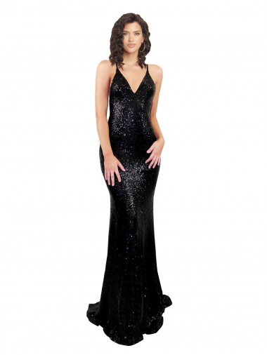Cheap Sleek Fishtail Shaped Open Back Sequin Prom Dress UK