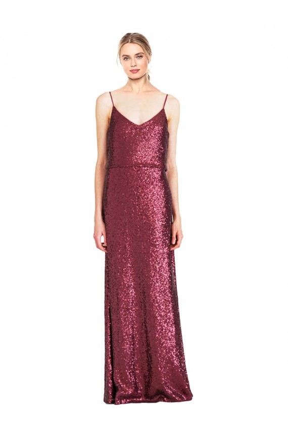 Cheap High Neck Halter Long Slim Sequin Prom Dress with V-Neck and Blouson Bodice UK