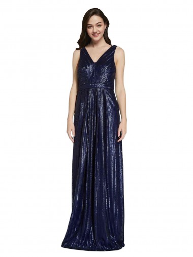Cheap Long V-Neck Sparking Sequin Prom Dress with Low V-Back UK