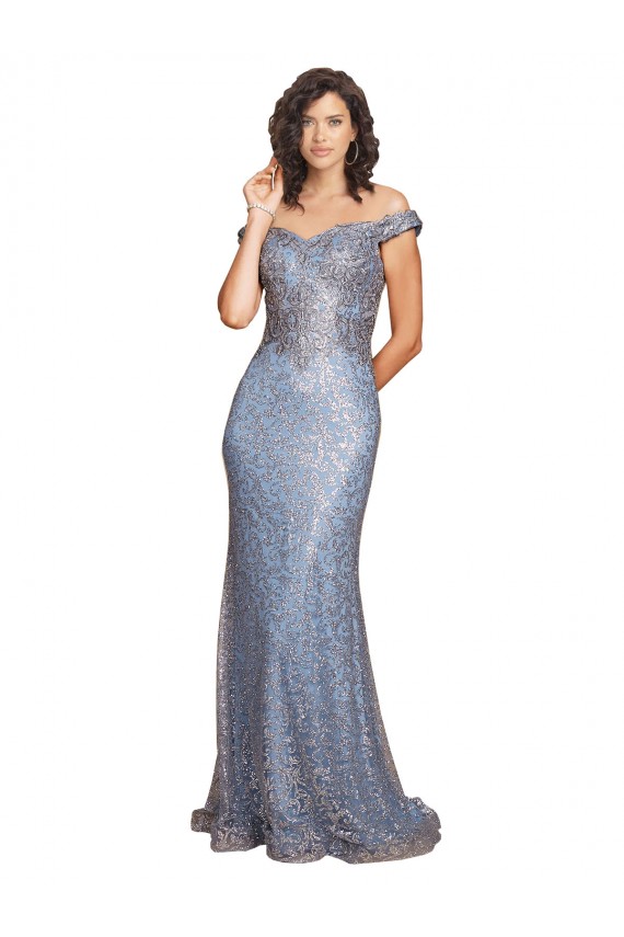 Cheap Off the Shoulder Sweetheart Neckline Sequin Prom Dress with Thigh High Slit UK