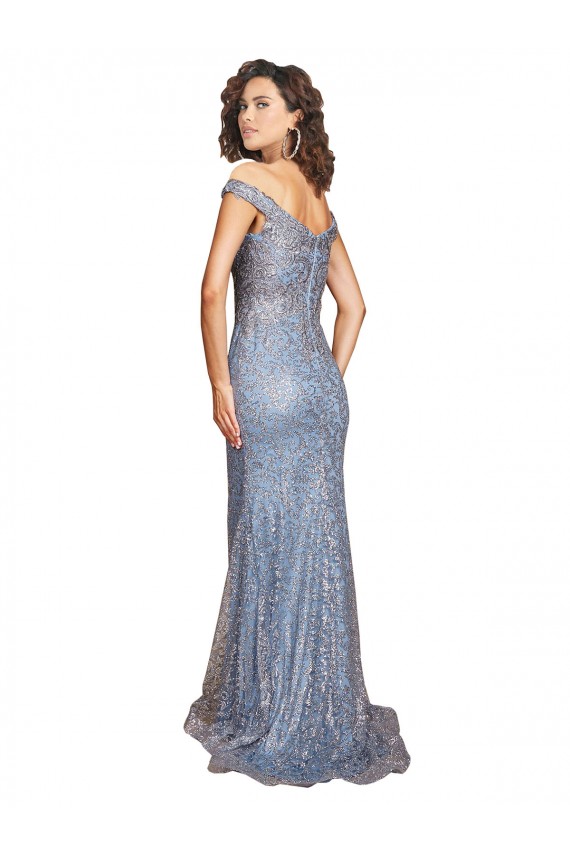 Cheap Off the Shoulder Sweetheart Neckline Sequin Prom Dress with Thigh High Slit UK