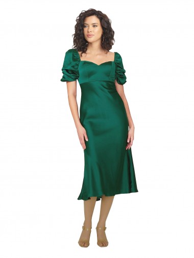 Cheap Ruched Sleeve Silky Satin Prom Dress UK