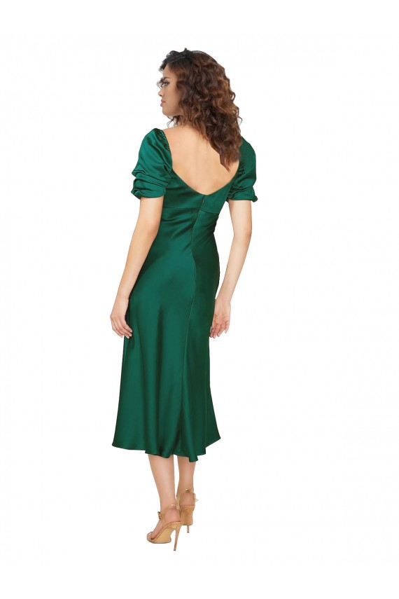 Cheap Ruched Sleeve Silky Satin Prom Dress UK