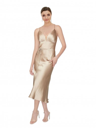 Cheap Empire Waist Silky Satin Midi Length Cocktail Dress / Prom Dress UK