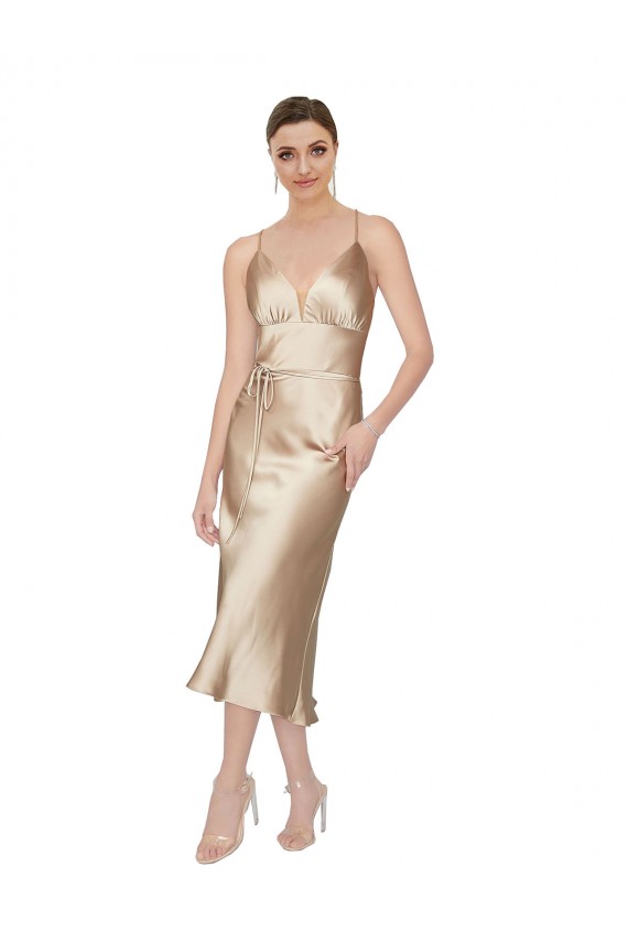 Cheap Empire Waist Silky Satin Midi Length Cocktail Dress / Prom Dress UK