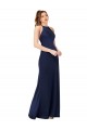 Cheap High Neck Satin Prom Dress with Strappy Back UK