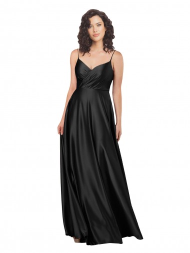 Cheap Full Length V-Neckline Silky Satin Prom Dress with Full Skirt UK