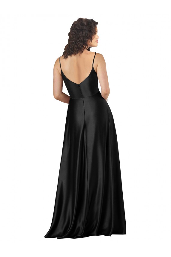 Cheap Full Length V-Neckline Silky Satin Prom Dress with Full Skirt UK