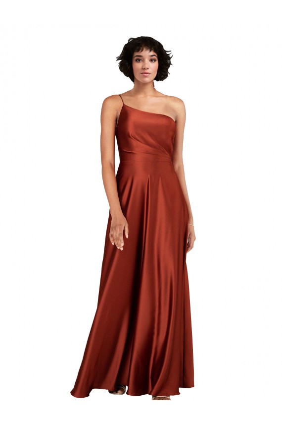 Cheap Sophisticated One Shoulder Silky Satin Prom Dress with Full Skirt UK