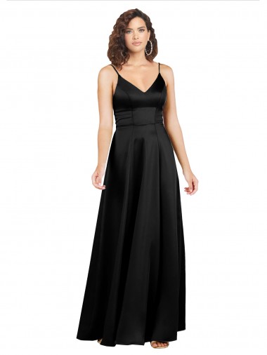 Cheap Silky Satin Floor-Length Long Prom Dress with V-Neckline UK