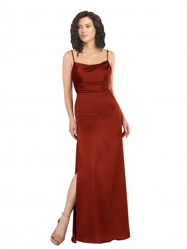 Cheap Floor-Length Silky Satin Prom Dress with Skirt Slit UK