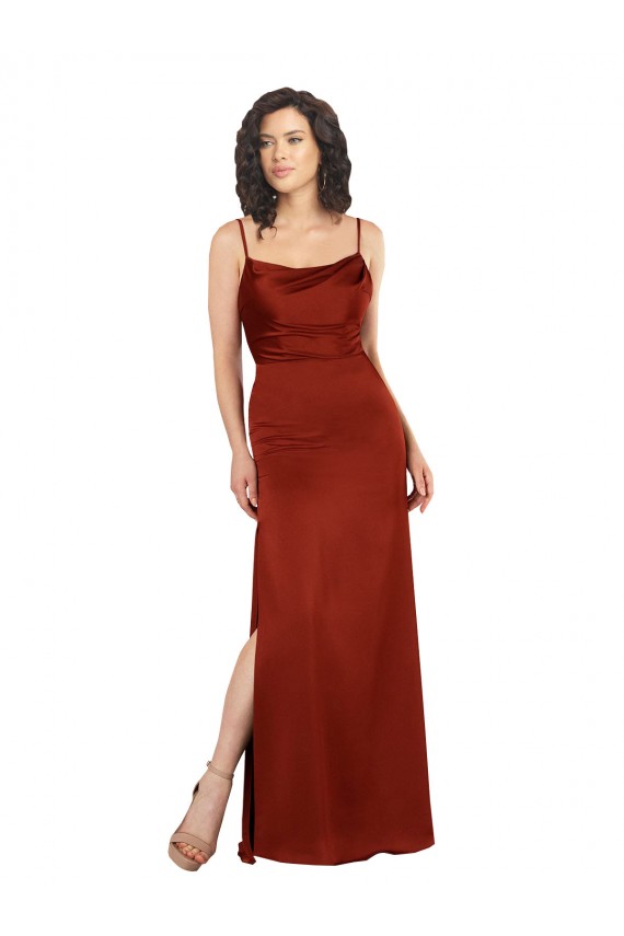 Cheap Floor-Length Silky Satin Prom Dress with Skirt Slit UK