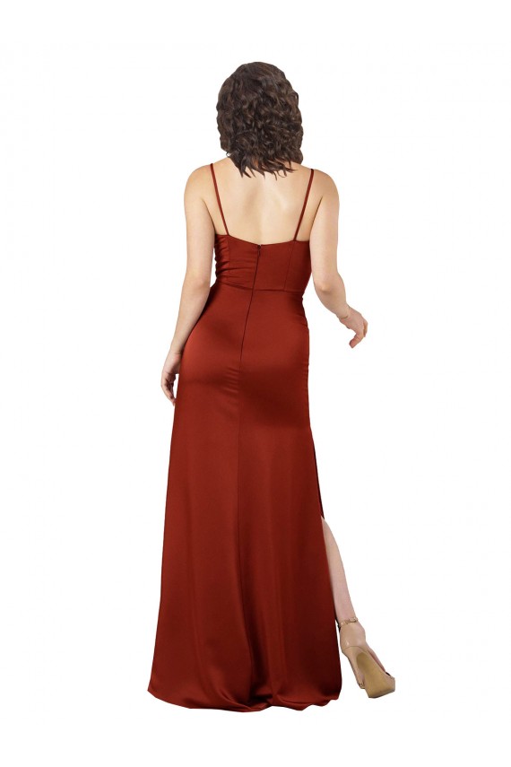 Cheap Floor-Length Silky Satin Prom Dress with Skirt Slit UK