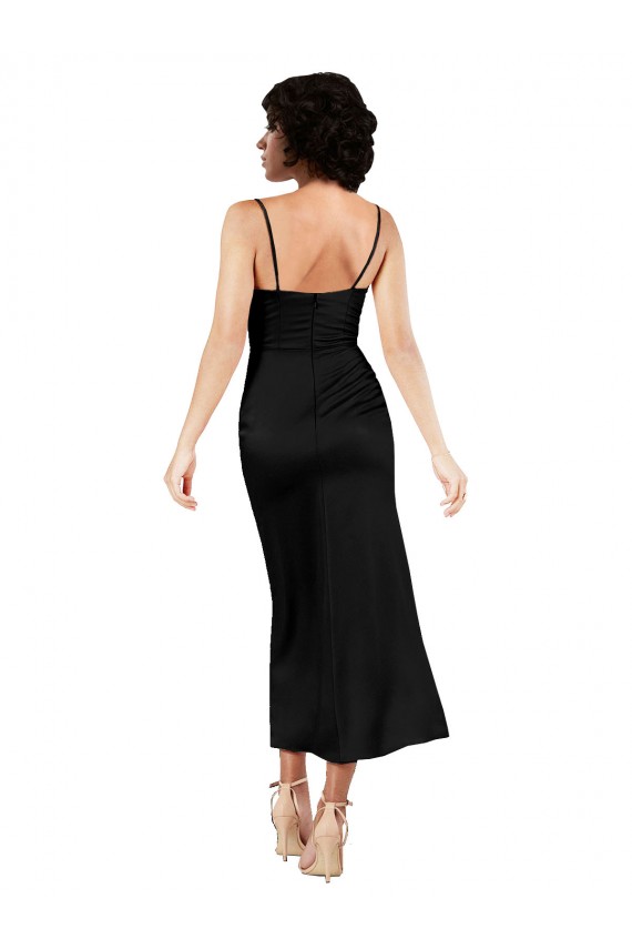 Cheap Cowl Neck Tea-Length Short Silky Satin Cocktail Prom Dress / Homecoming Dress with Skirt Slit UK