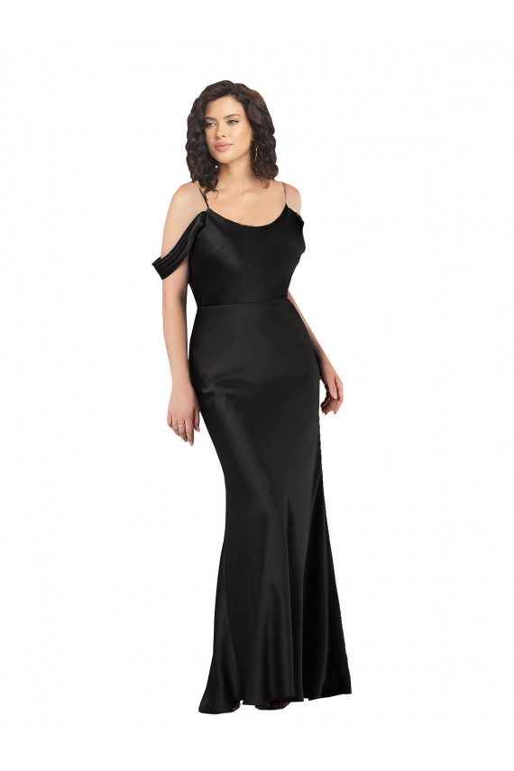 Cheap Off the Shoulder Sleeves Silky Satin Prom Dress with Skirt Slit UK