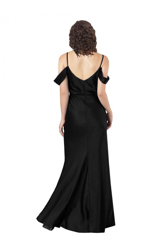 Cheap Off the Shoulder Sleeves Silky Satin Prom Dress with Skirt Slit UK