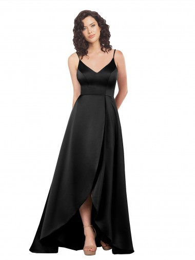 Cheap High Low V-Neckline Silky Satin Tulip Prom Dress with Wrap Skirt UK