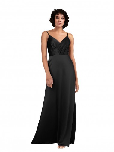 Cheap Full Length V-Neckline Silky Satin Prom Dress with Spaghetti Straps UK