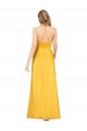 Cheap Halter A-Line Silky Satin Prom Dress with V-Neckline and Slit UK