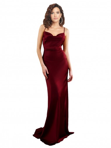 Cheap Cowl Neck Long Criss Cross Open Back Silky Satin Prom Dress UK