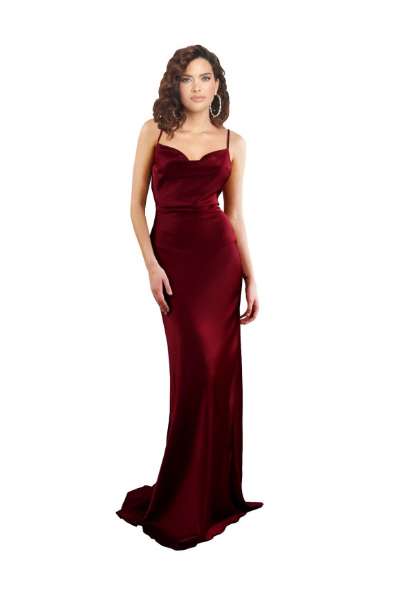 Cheap Cowl Neck Long Criss Cross Open Back Silky Satin Prom Dress UK