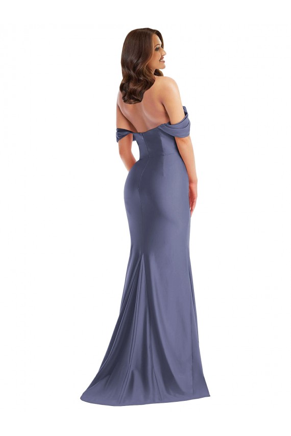 Cheap Off the Shoulder Corset Silky Satin Mermaid Prom Dress with Side Slit UK