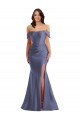 Cheap Off the Shoulder Corset Silky Satin Mermaid Prom Dress with Side Slit UK