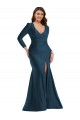 Cheap Long Sleeves Draped Wrap Silky Satin Mermaid Prom Dress with Front Slit UK