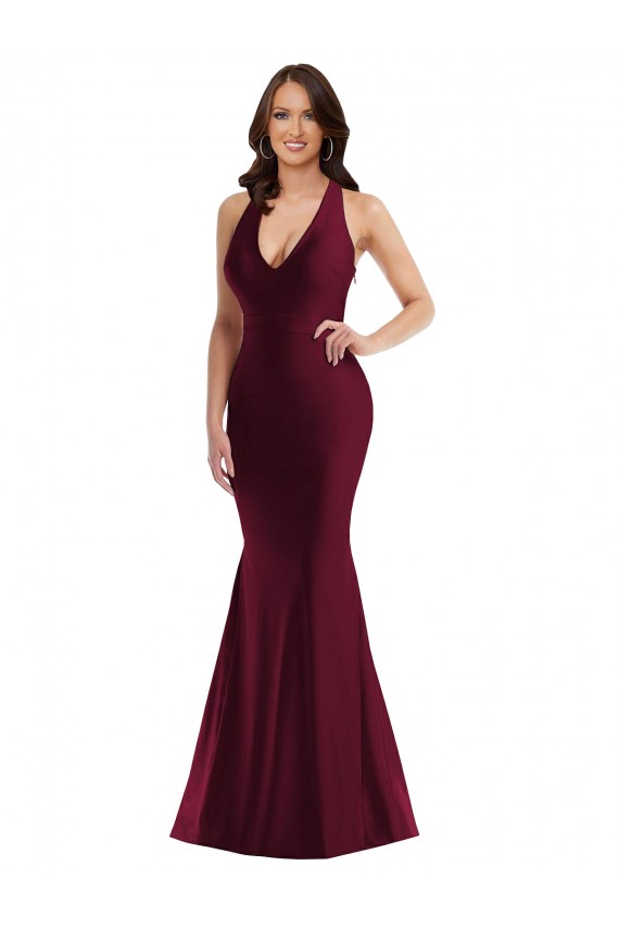Cheap Plunge Neckline Cutout Low Back Silky Satin Mermaid Prom Dress UK