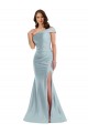 Cheap Bias-Cuff One Shoulder Silky Satin Mermaid Prom Dress with Side Slit UK