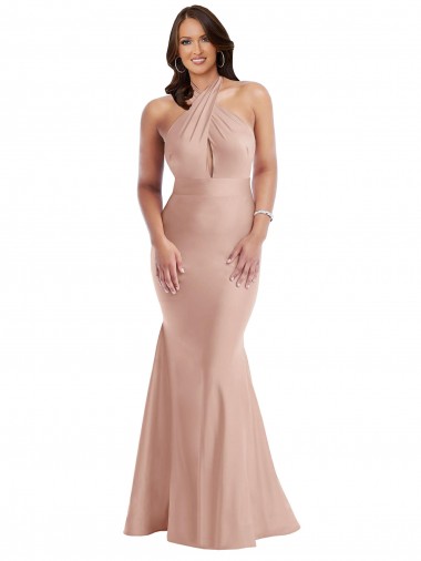 Cheap Criss Cross Halter Open Back Silky Satin Mermaid Prom Dress UK