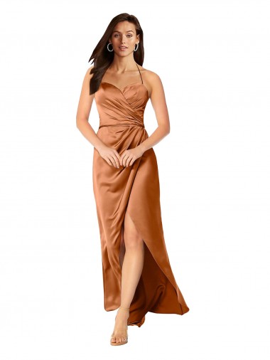 Cheap Faux-Wrap Skirt Silky Satin Prom Dress UK