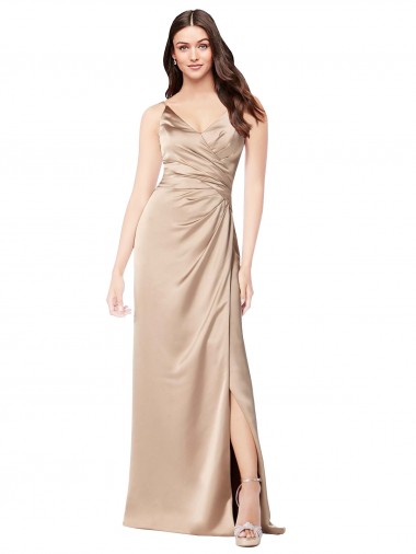 Cheap Silky Satin Prom Dress with Draped Surplice Bodice UK