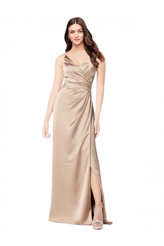 Cheap Silky Satin Prom Dress with Draped Surplice Bodice UK