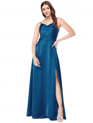 Cheap Cowl Neck Salky Satin Prom Dress UK